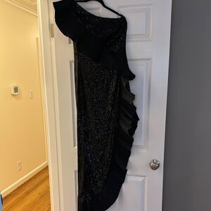 The Mercer Sequin | Black Pleated Ruffle Gown - One 33 Social